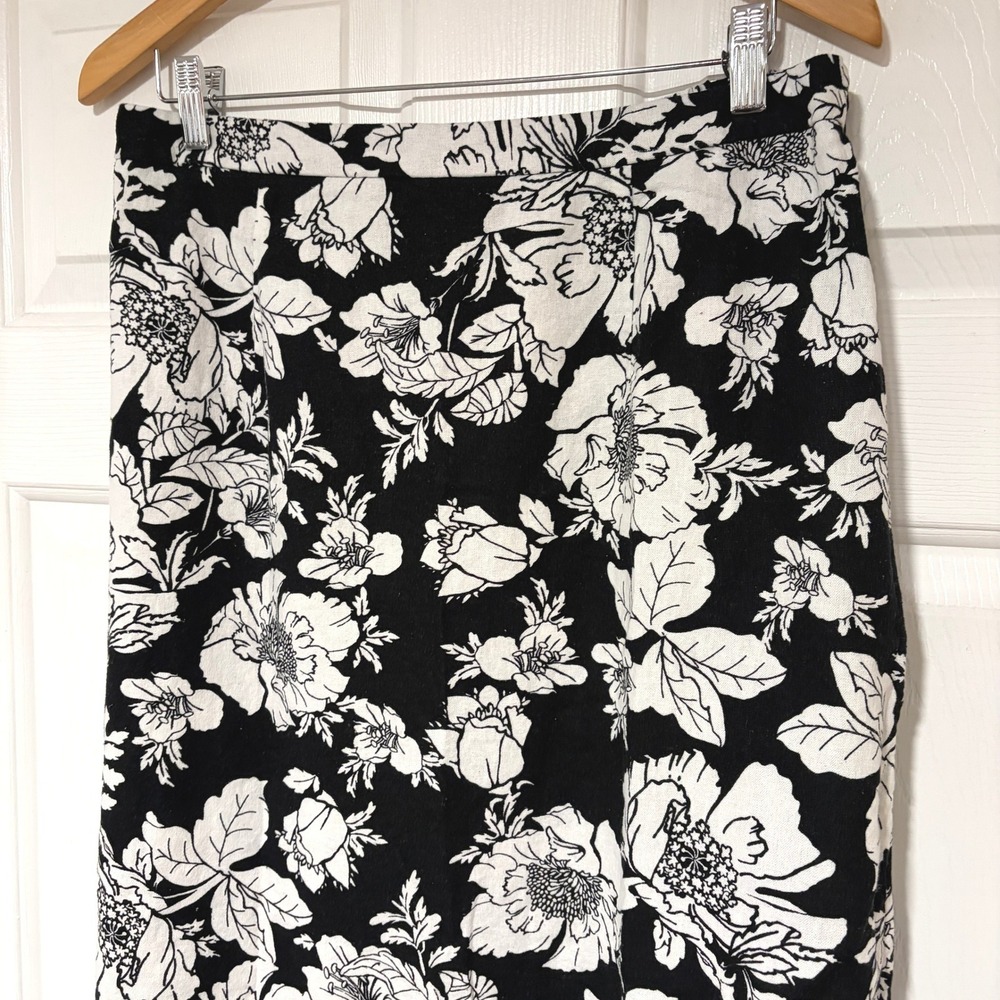 Old Navy Linen Column Straight Maxi Skirt Black Floral High Waist Womens L